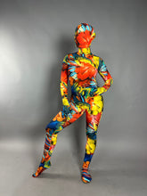 Abstract Print Multicolor Jumpsuit, Long Sleeve Catsuit, Turtleneck Bodysuit