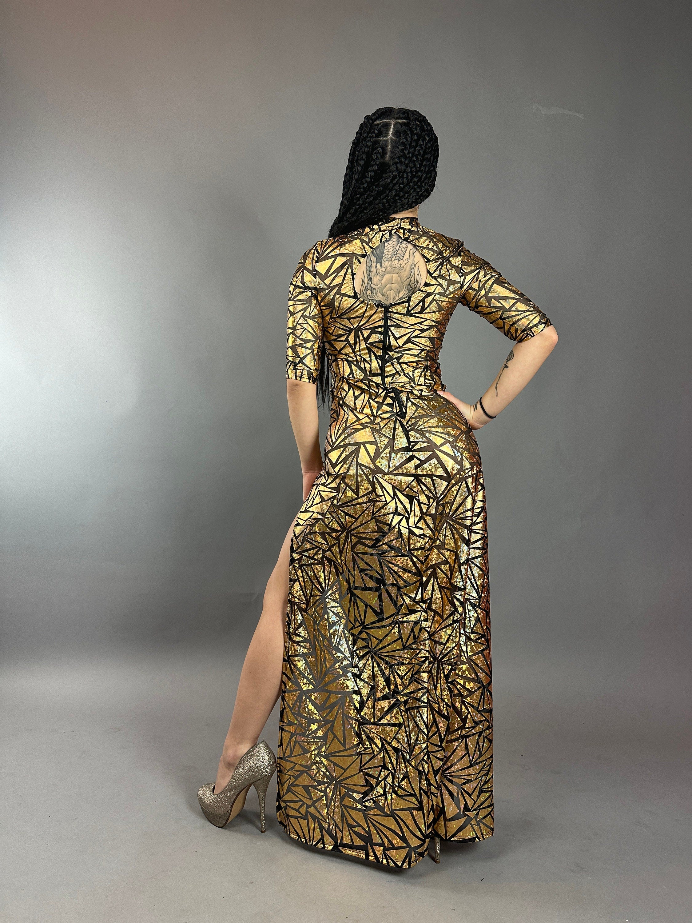 Gold Dress, Festival Fashion, Mesh Dress, Futuristic Clothing, Showgirl Costume, Trending Now, Exotic Dance Wear