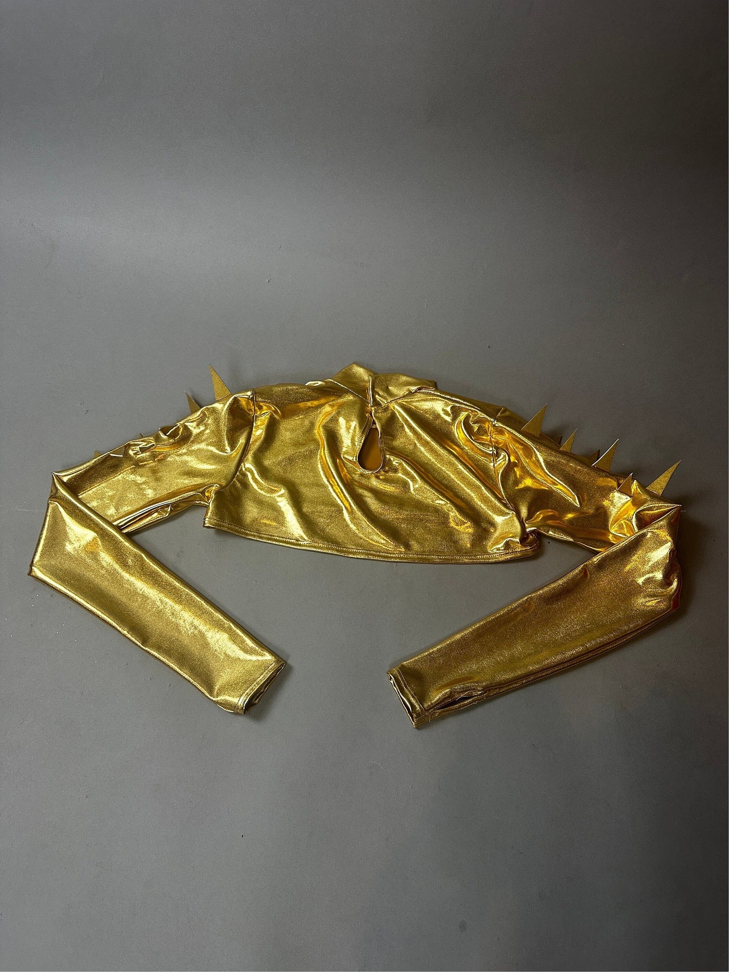 Gold Shrug With Spikes, Turtleneck, Full Sleeves
