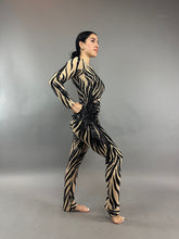 Black Sequin on Beige Catsuit, Scoop Neck, Full Sleeves