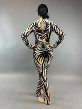 Black Sequin on Beige Catsuit, Scoop Neck, Full Sleeves
