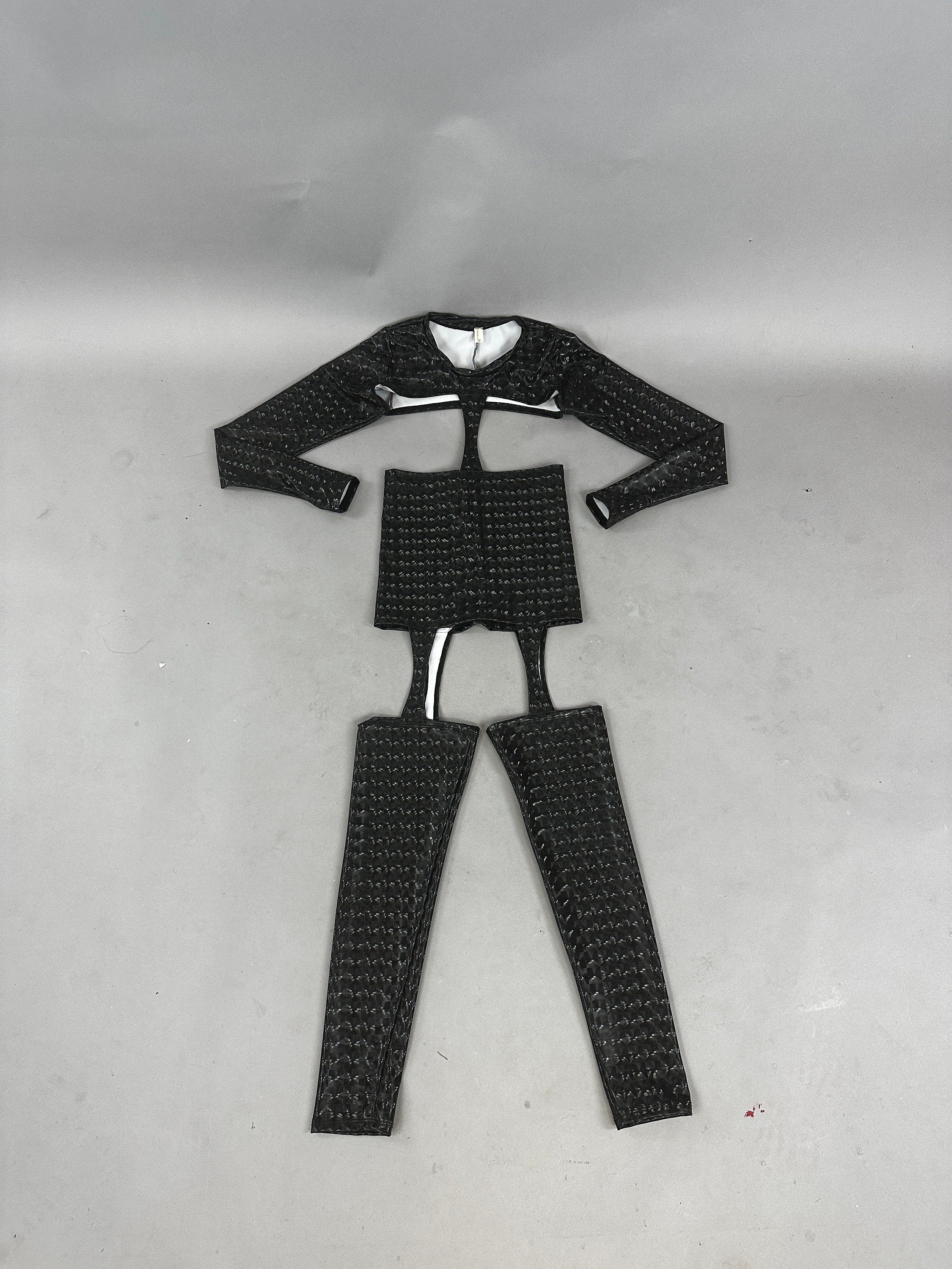Black Cutout Catsuit Jumpsuit, Full Sleeves, Spandex Spandex Costume