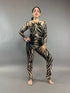 Black Sequin on Beige Catsuit, Scoop Neck, Full Sleeves