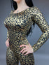 Gold Cheetah Print Lycra, Scoop Neckline, Long Arm Sleeves