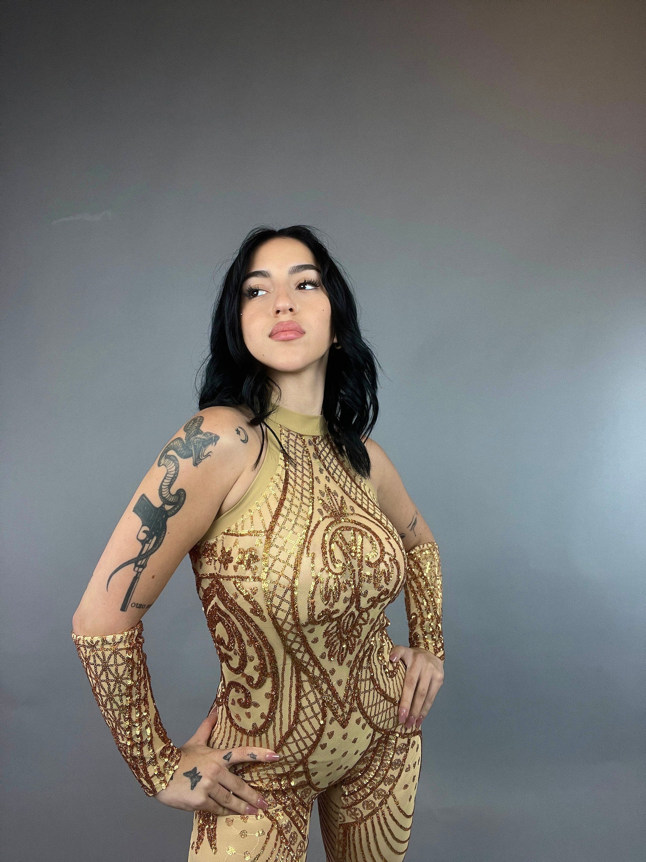Sequin Bodysuit, Sheer Catsuit, Costume for Contortionist, Gymnast, Dance Wear, Wedding Jumpsuit