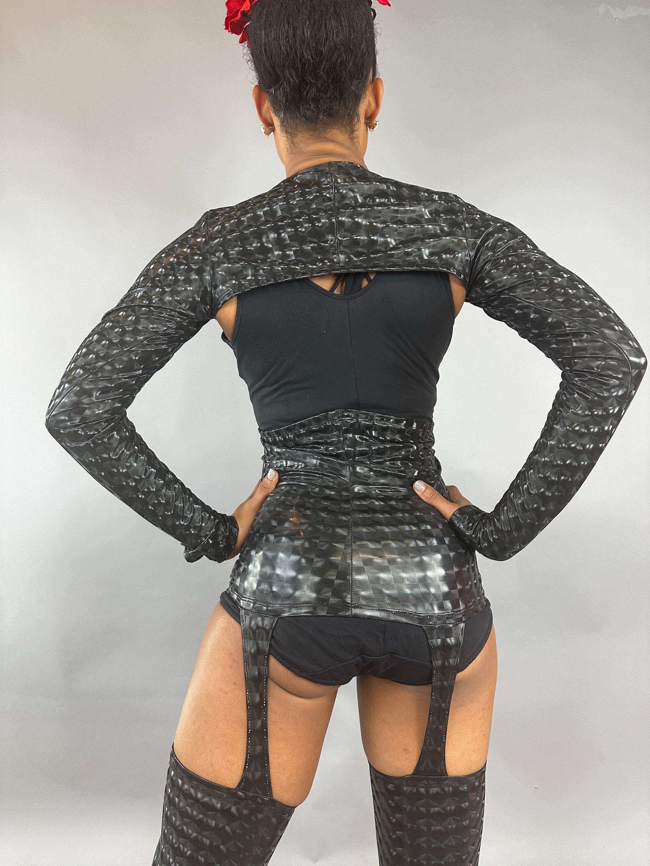 Black Cutout Catsuit Jumpsuit, Full Sleeves, Spandex Spandex Costume
