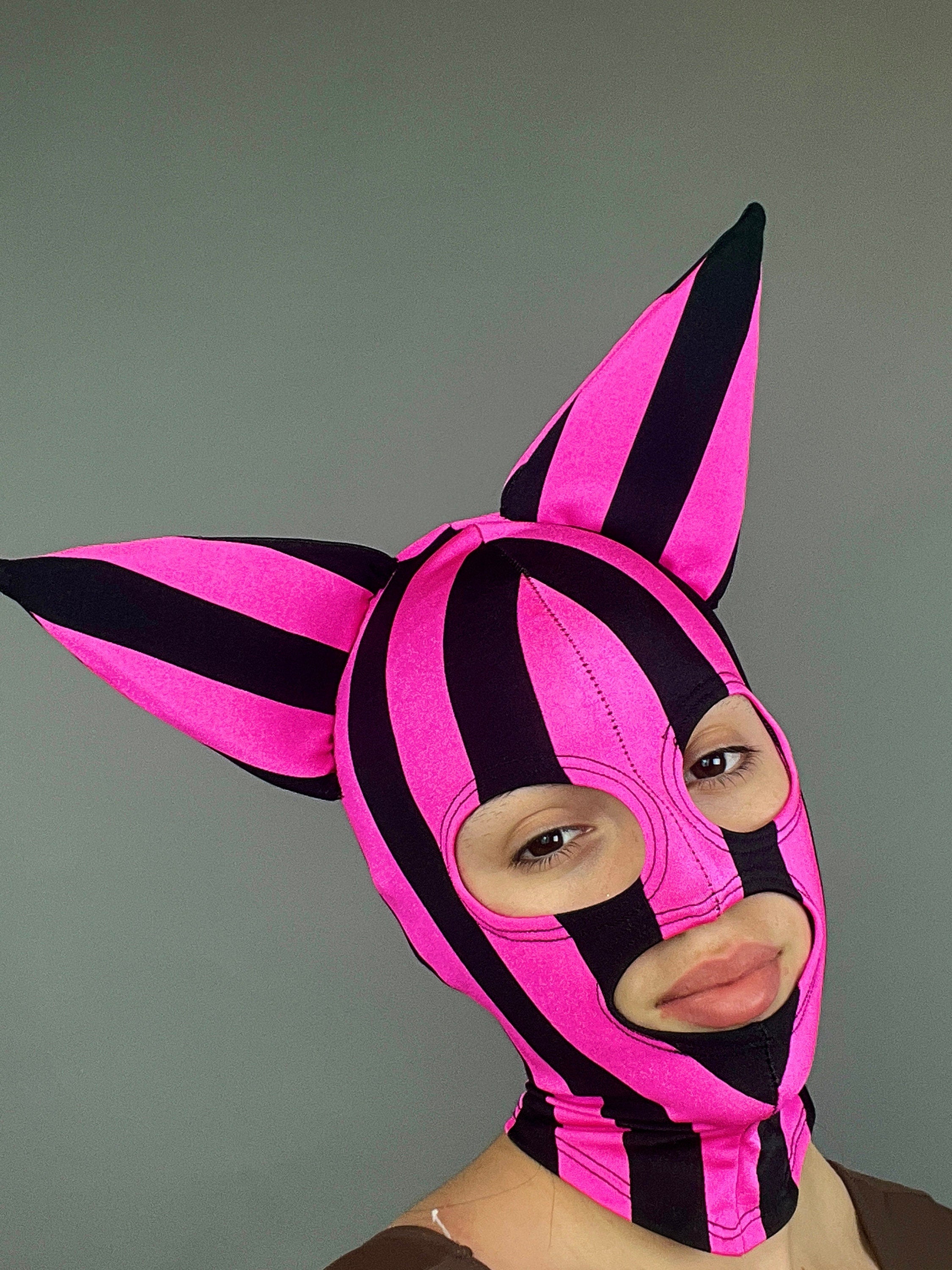 Pink Kitty Headpiece, Zentai Headpiece, Cat Ears, Spandex Face Mask, Circus Costume, Face Cover, Festival Fashion, Cosplay Outfit