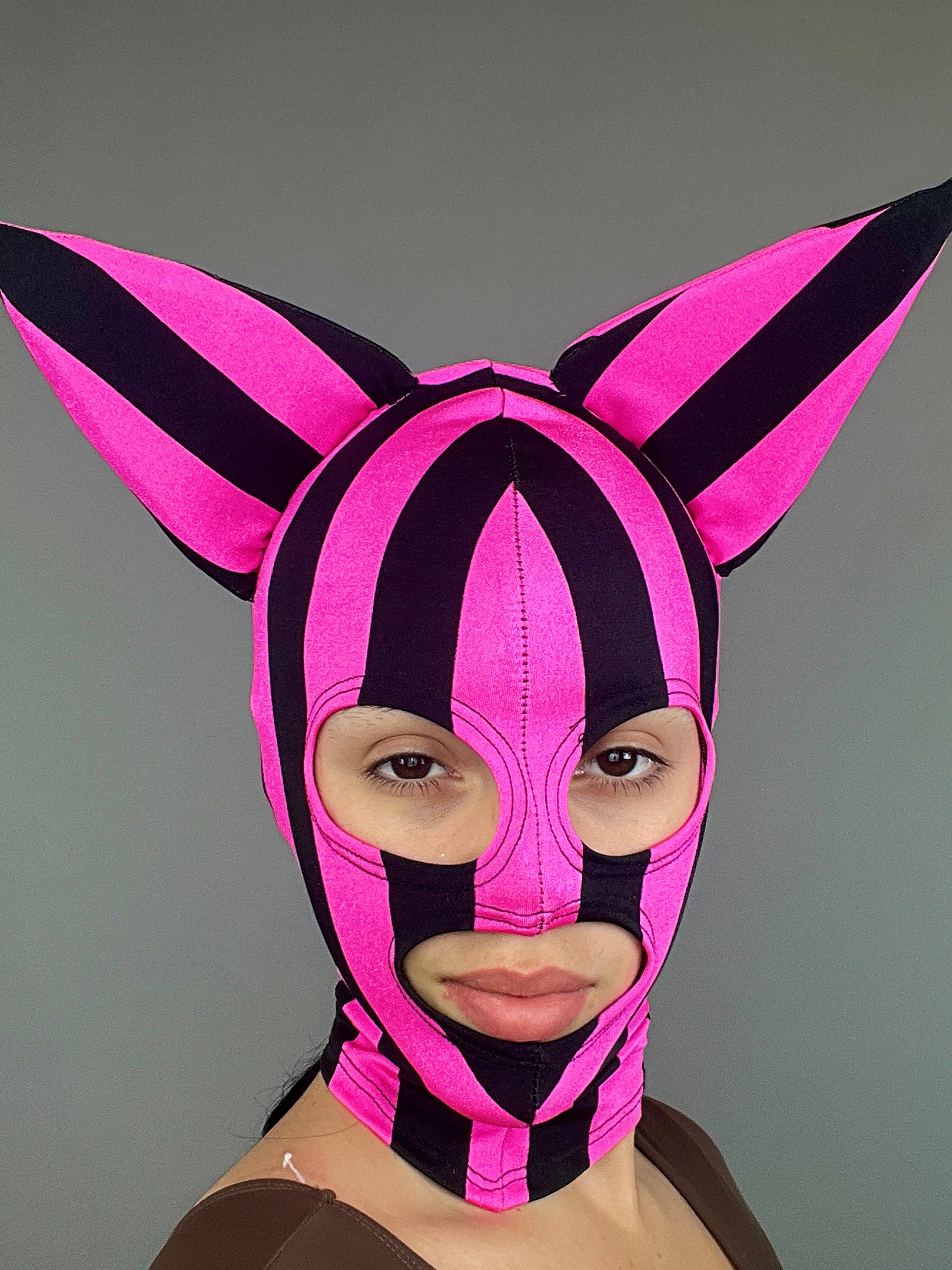 Pink Kitty Headpiece, Zentai Headpiece, Cat Ears, Spandex Face Mask, Circus Costume, Face Cover, Festival Fashion, Cosplay Outfit