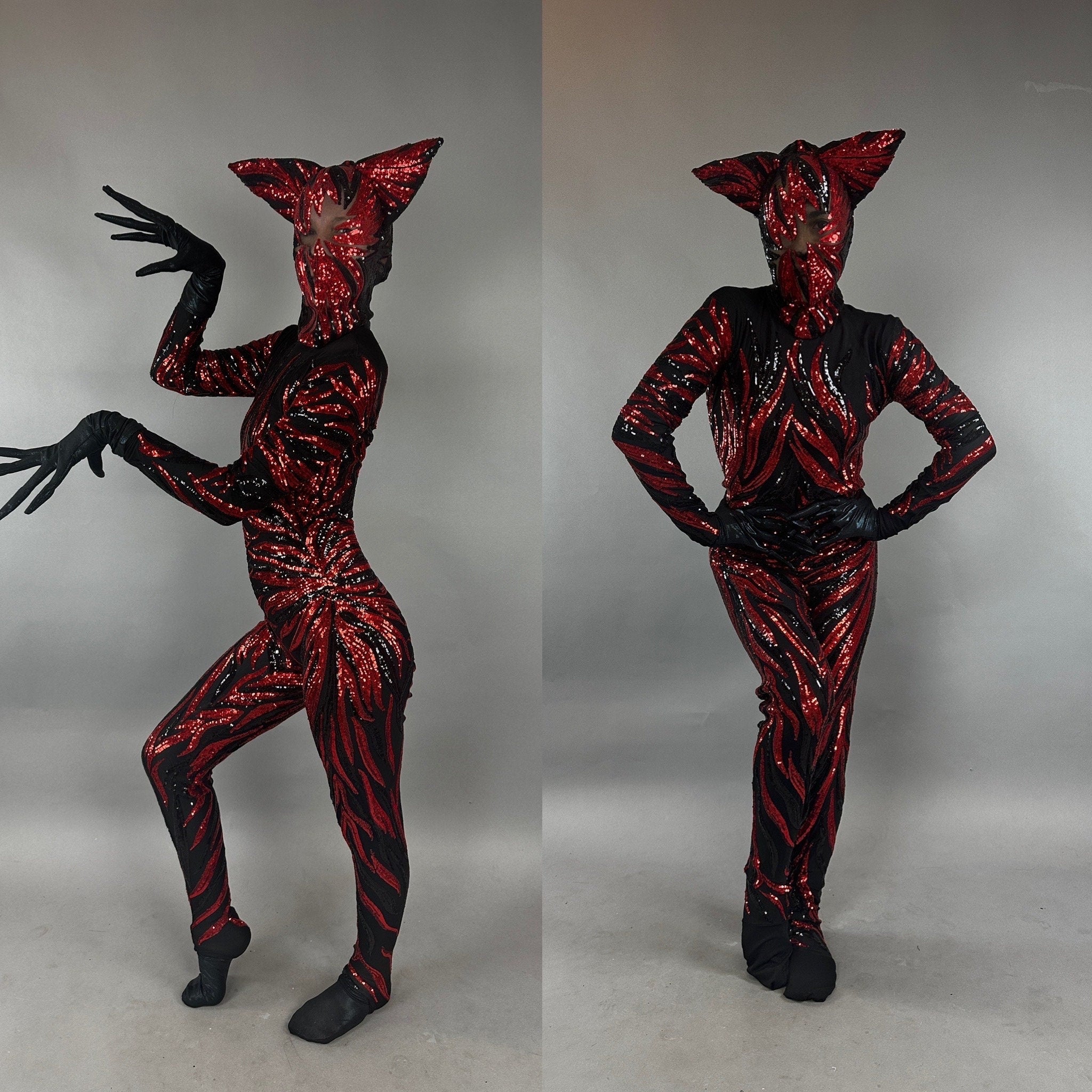 Vamp Costume, Fantasy Character , Halloween Costume, Exotic Dancewear, Sequins Catsuit, Trending Now