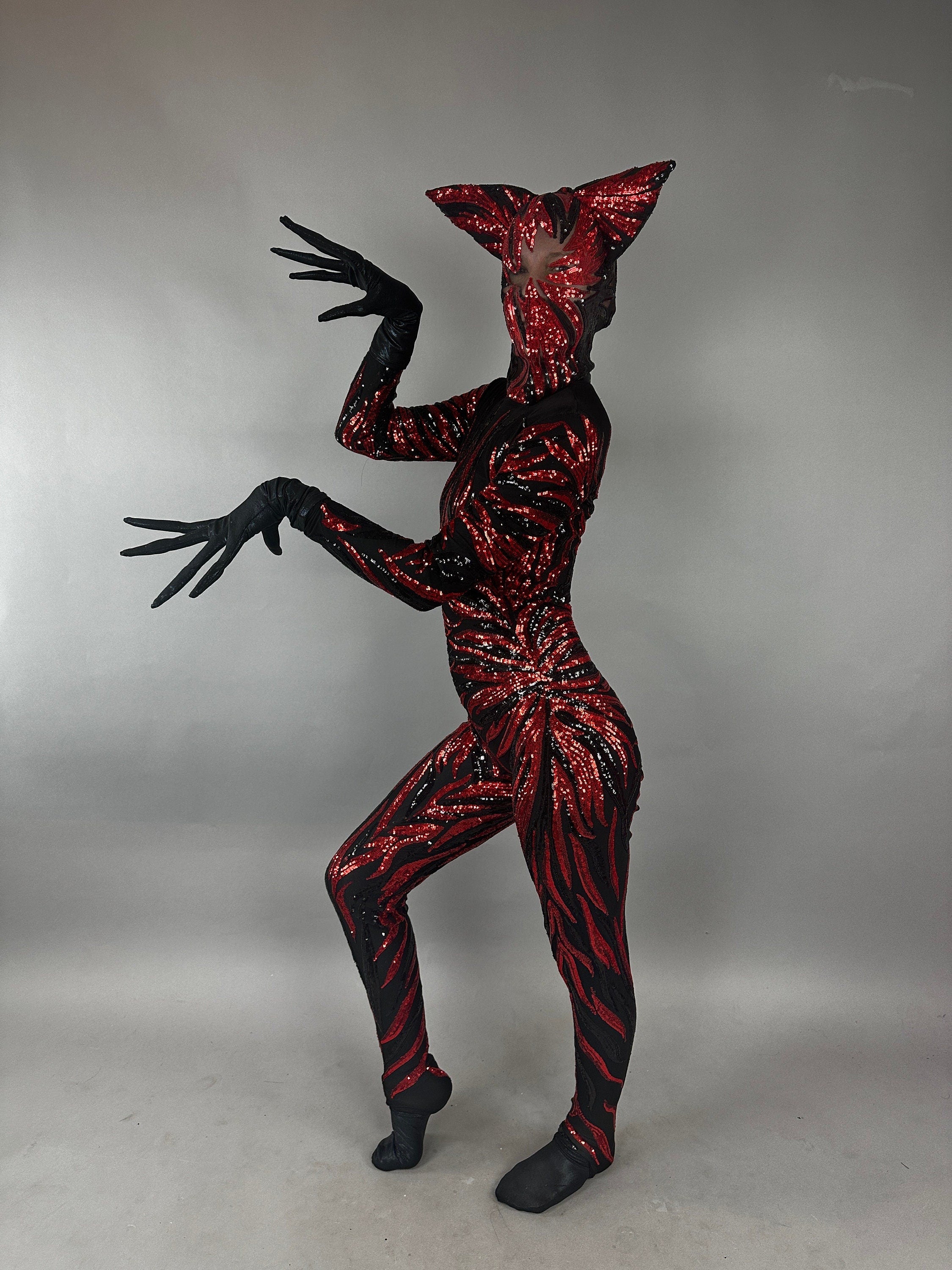Vamp Costume Fantasy Character Red Sequin Catsuit Halloween Demon O vamp-costume-fantasy-character-red-sequin-catsuit-halloween-demon-o