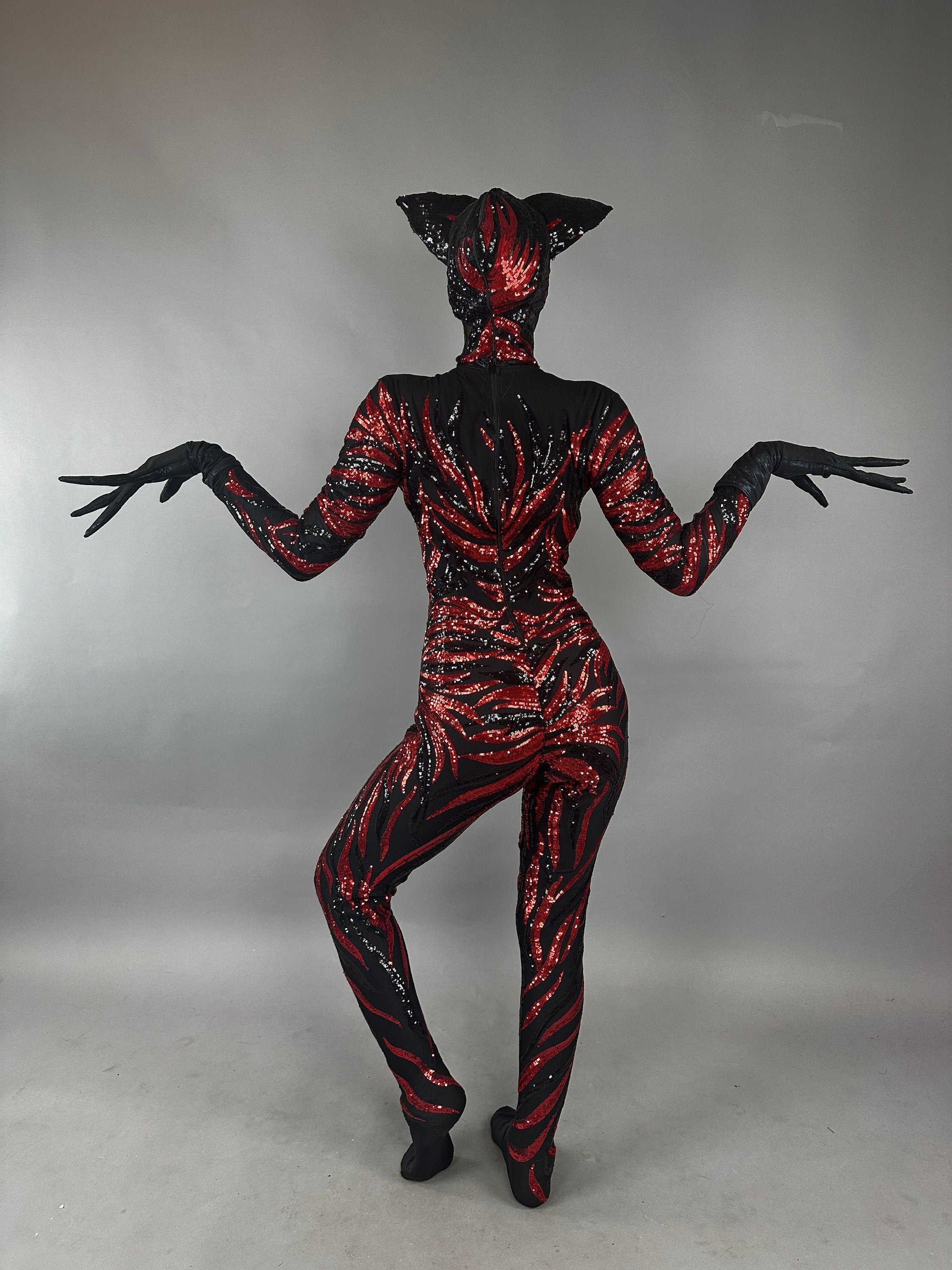 Vamp Costume, Fantasy Character , Halloween Costume, Exotic Dancewear, Sequins Catsuit, Trending Now