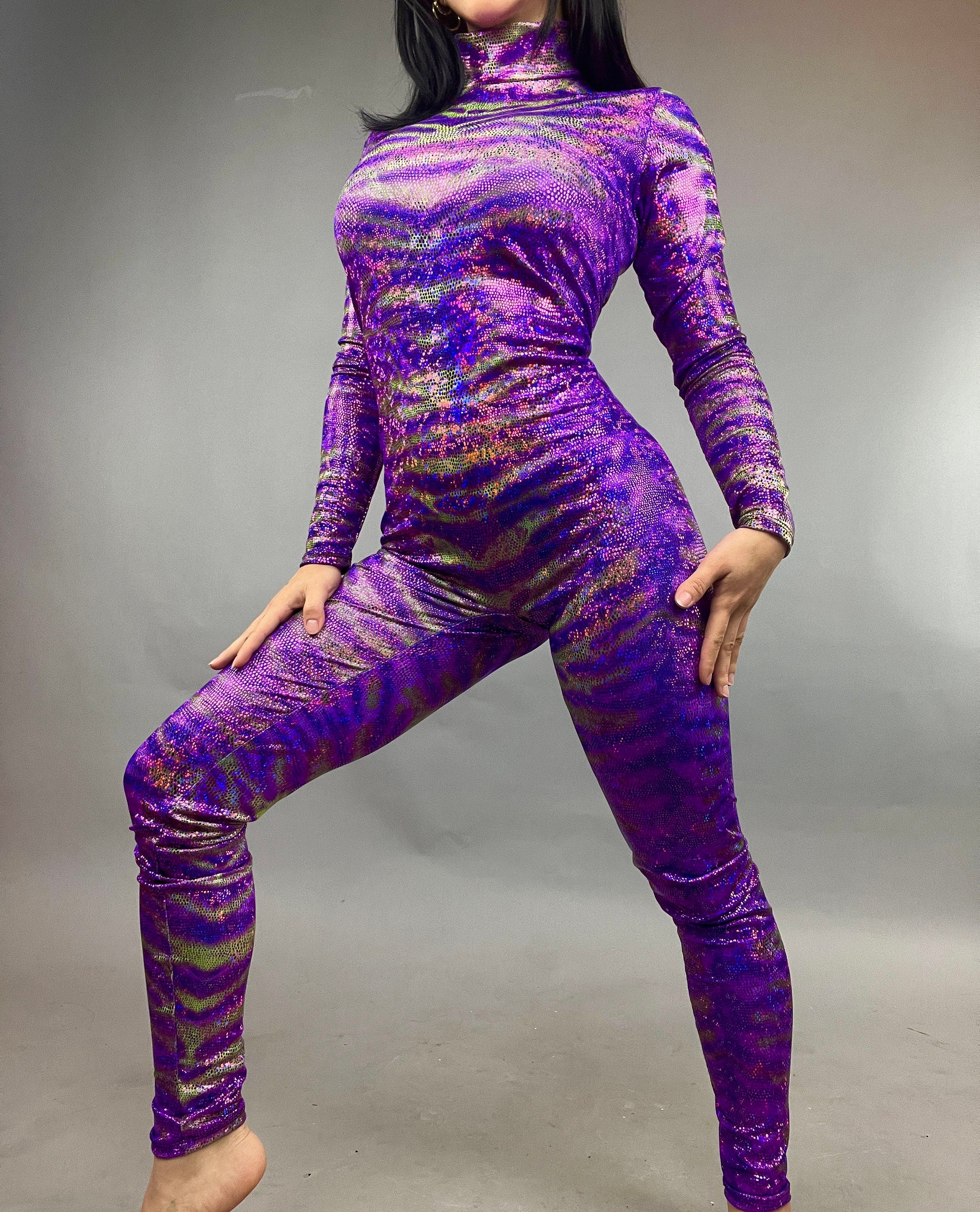 Avatar Purple Catsuit Bodysuit Costume, Full Sleeves, Turtleneck