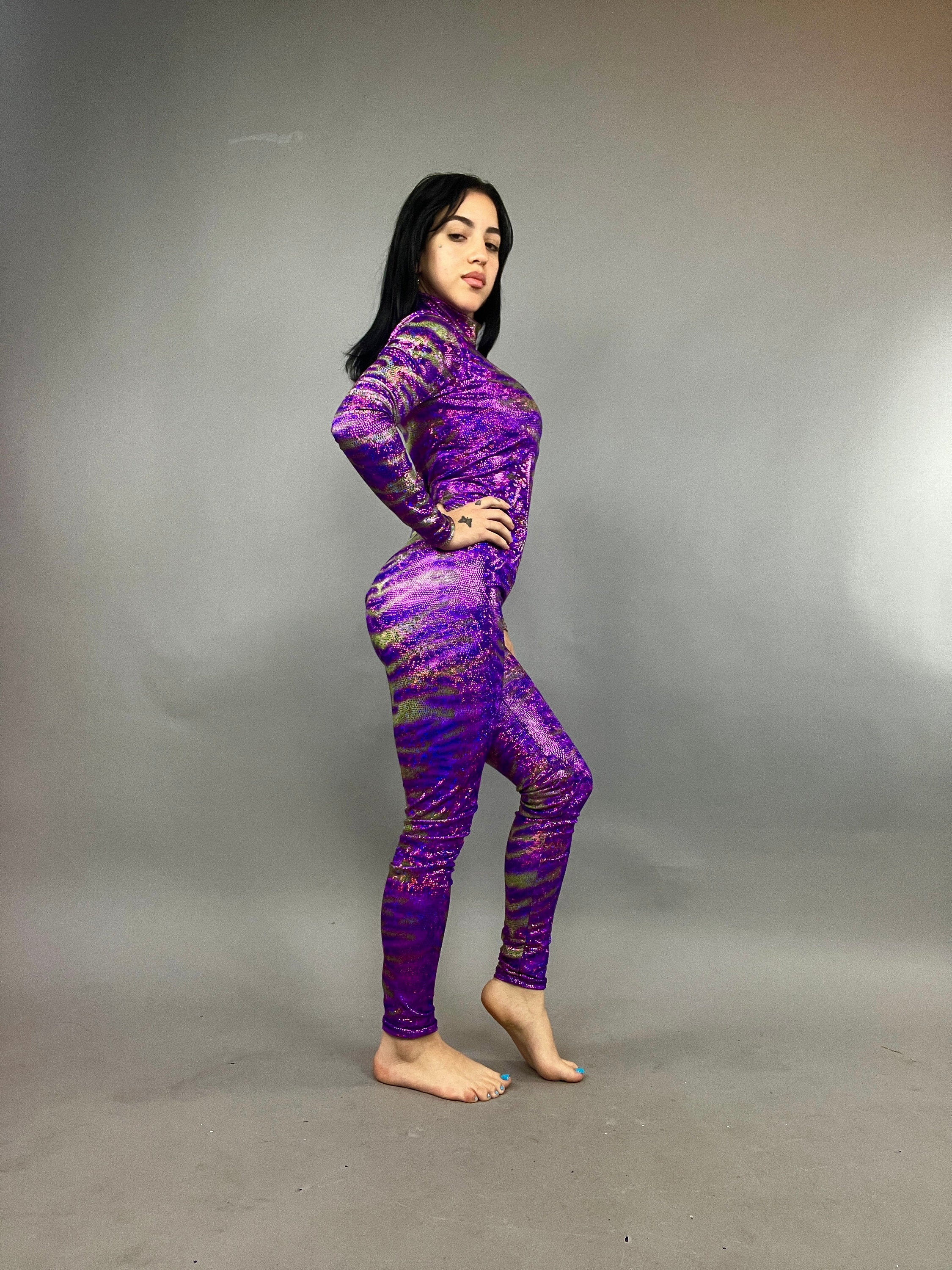 Avatar Purple Catsuit Bodysuit Costume, Full Sleeves, Turtleneck