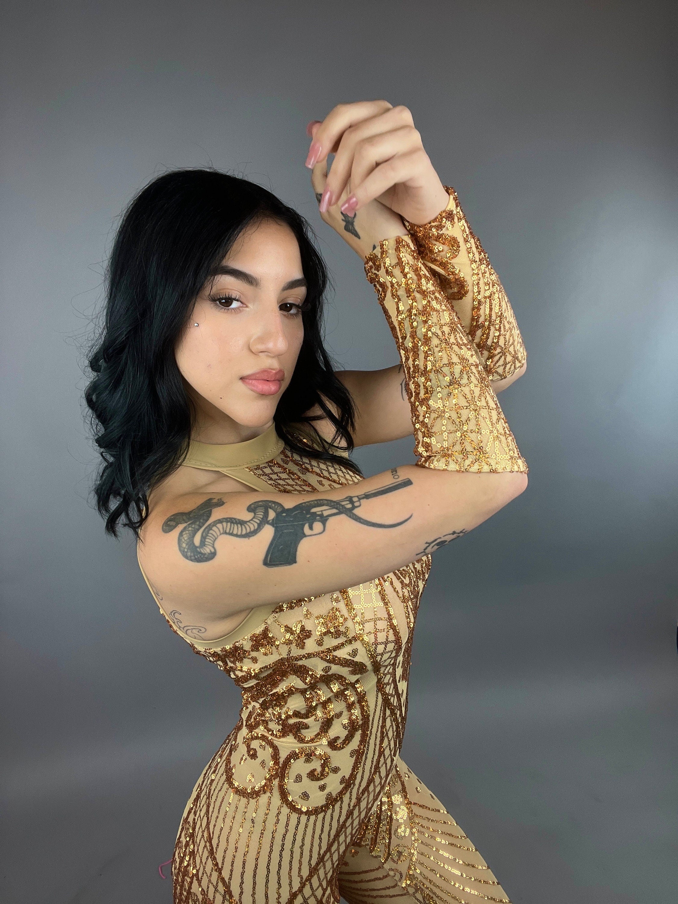 Sequin Bodysuit, Sheer Catsuit, Costume for Contortionist, Gymnast, Dance Wear, Wedding Jumpsuit