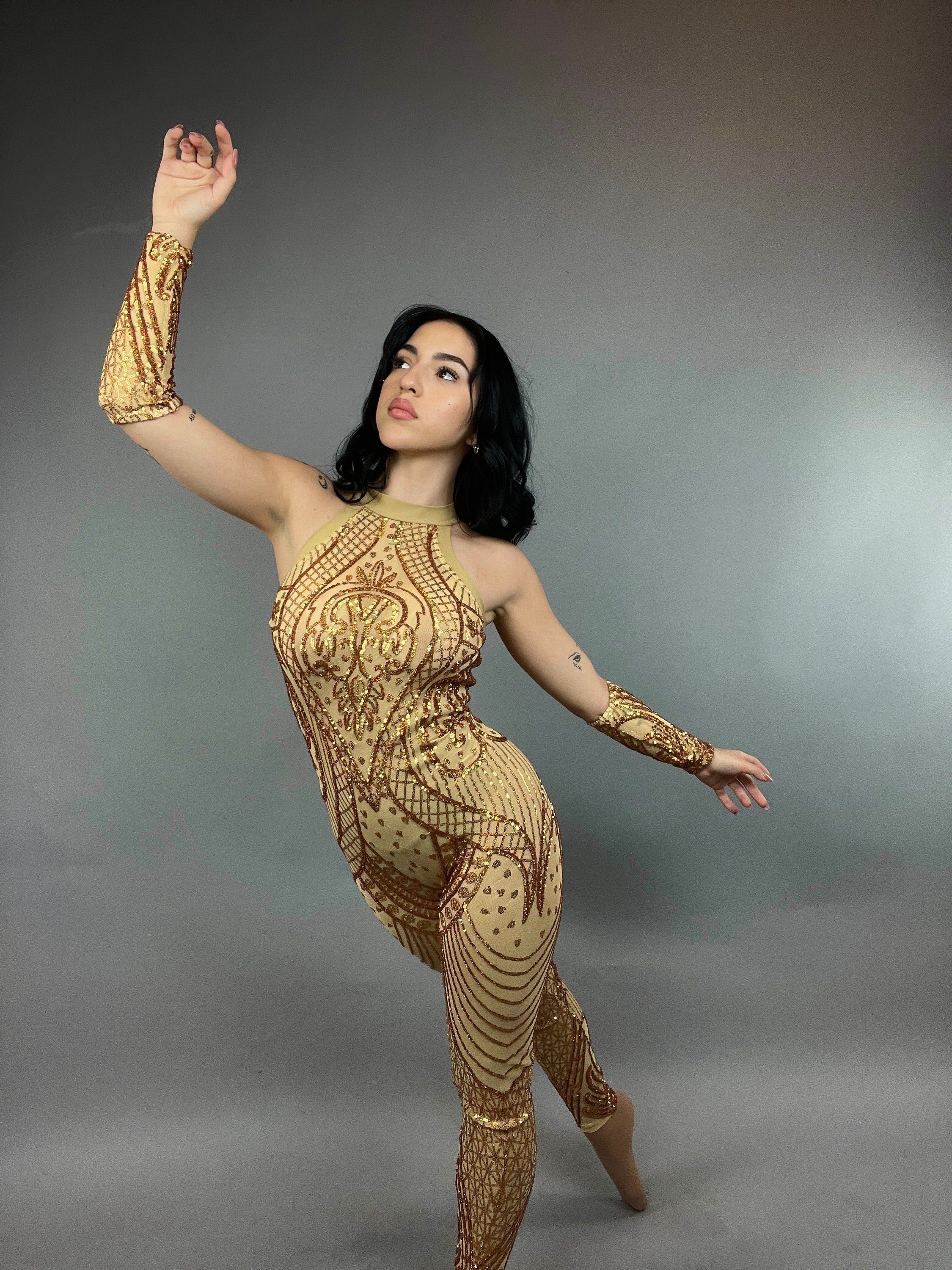 Sequin Bodysuit, Sheer Catsuit, Costume for Contortionist, Gymnast, Dance Wear, Wedding Jumpsuit