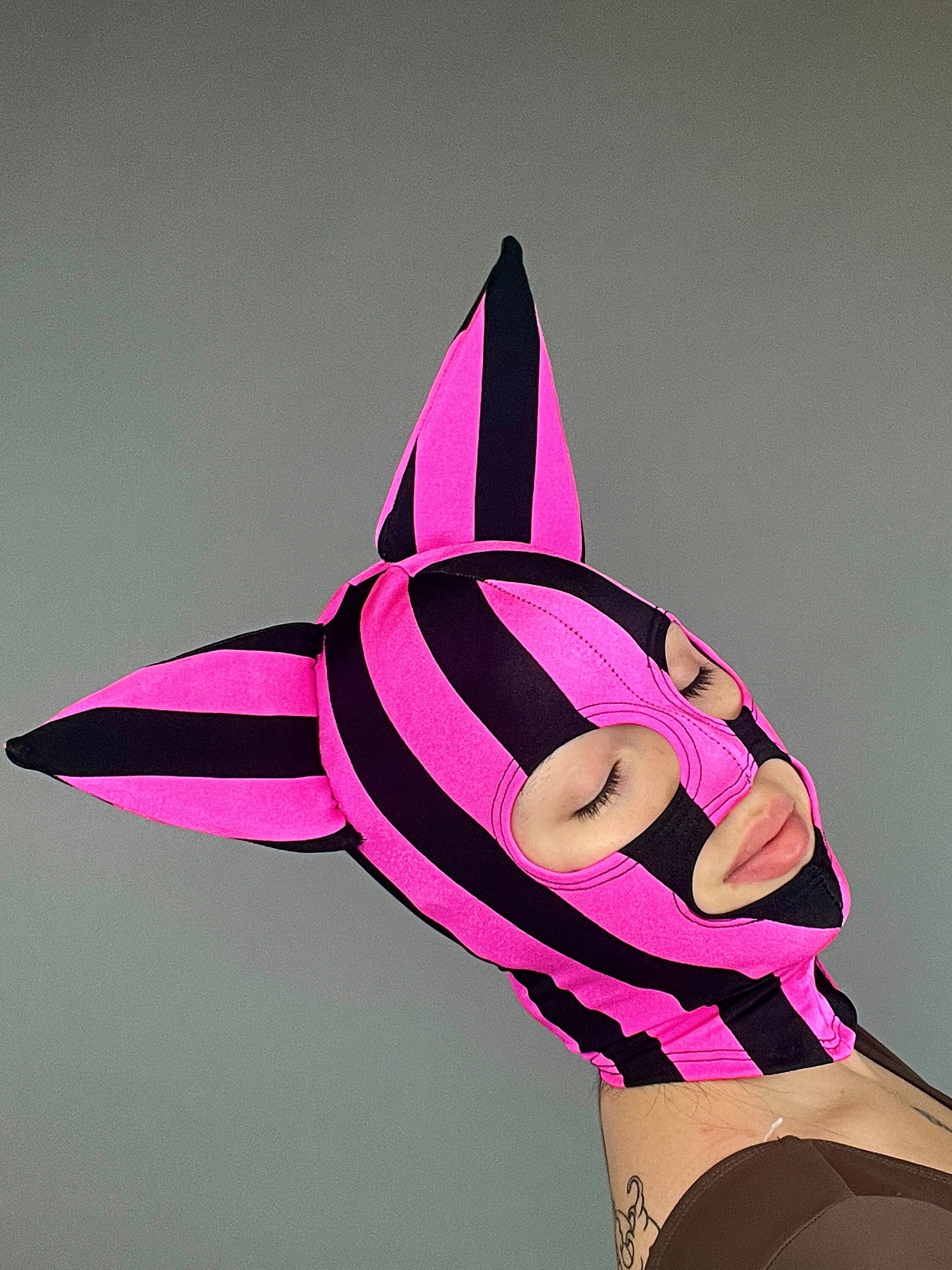 Pink Kitty Headpiece, Zentai Headpiece, Cat Ears, Spandex Face Mask, Circus Costume, Face Cover, Festival Fashion, Cosplay Outfit