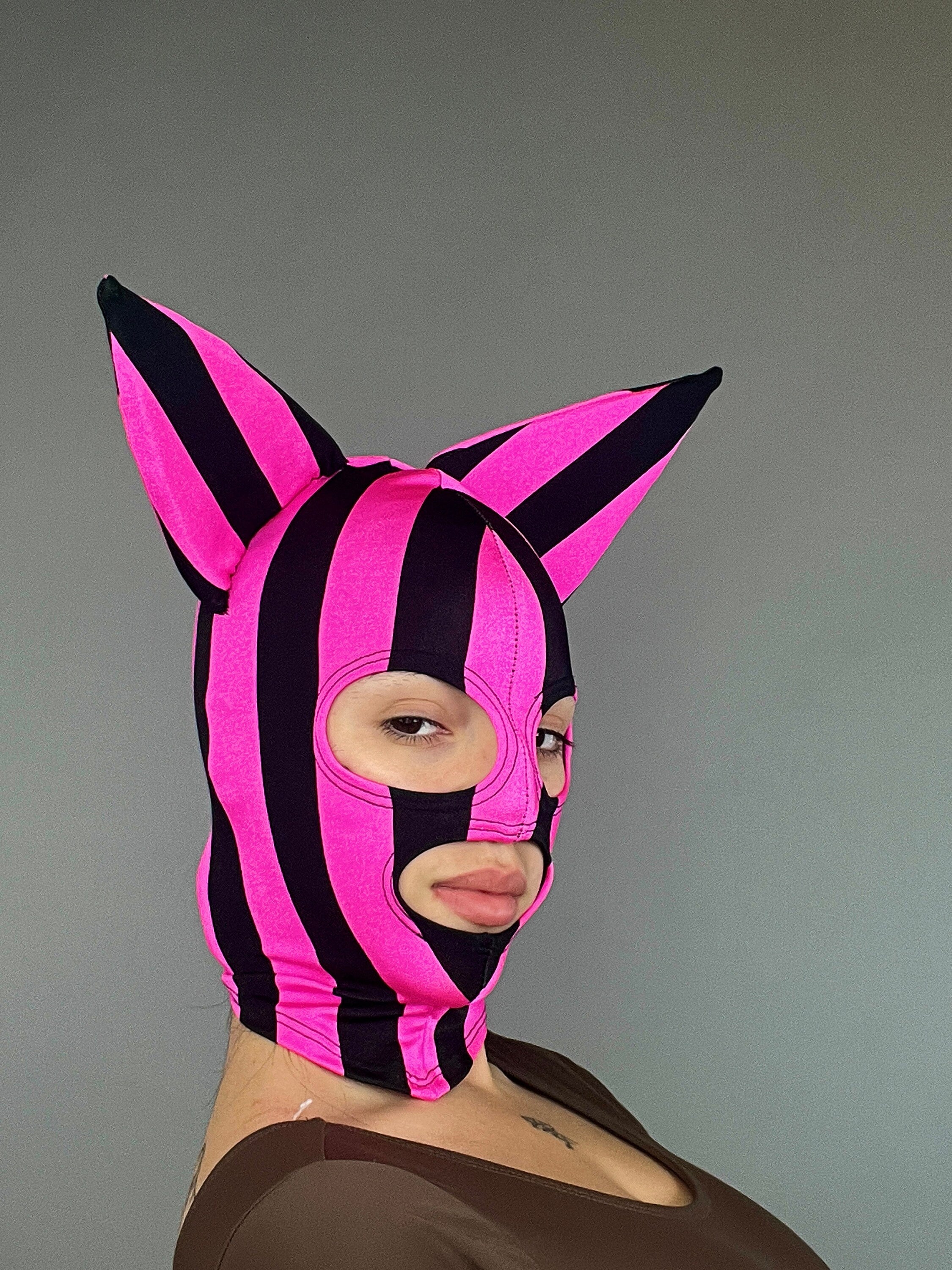 Pink Kitty Headpiece, Zentai Headpiece, Cat Ears, Spandex Face Mask, Circus Costume, Face Cover, Festival Fashion, Cosplay Outfit