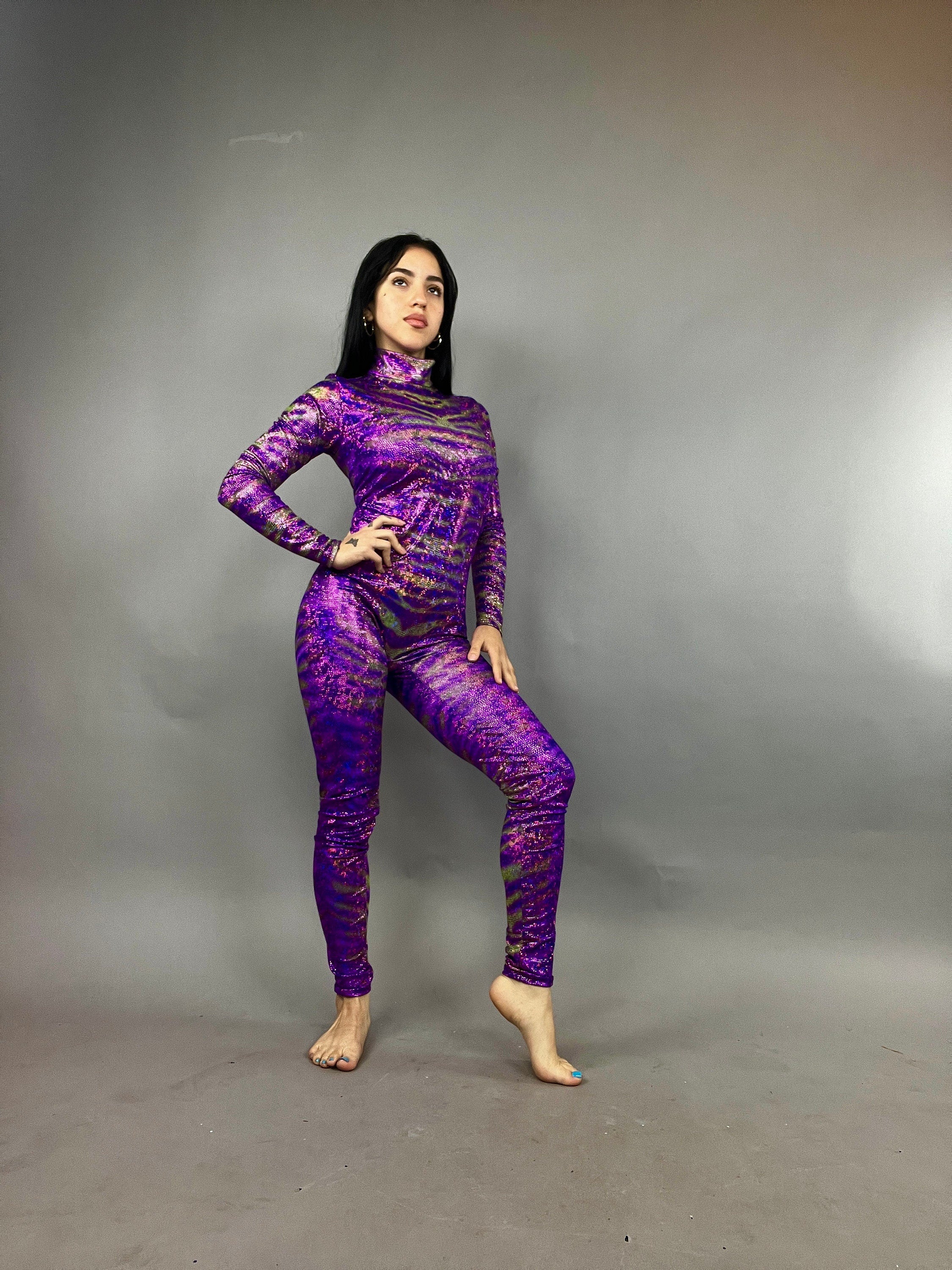 Avatar Purple Catsuit Bodysuit Costume, Full Sleeves, Turtleneck