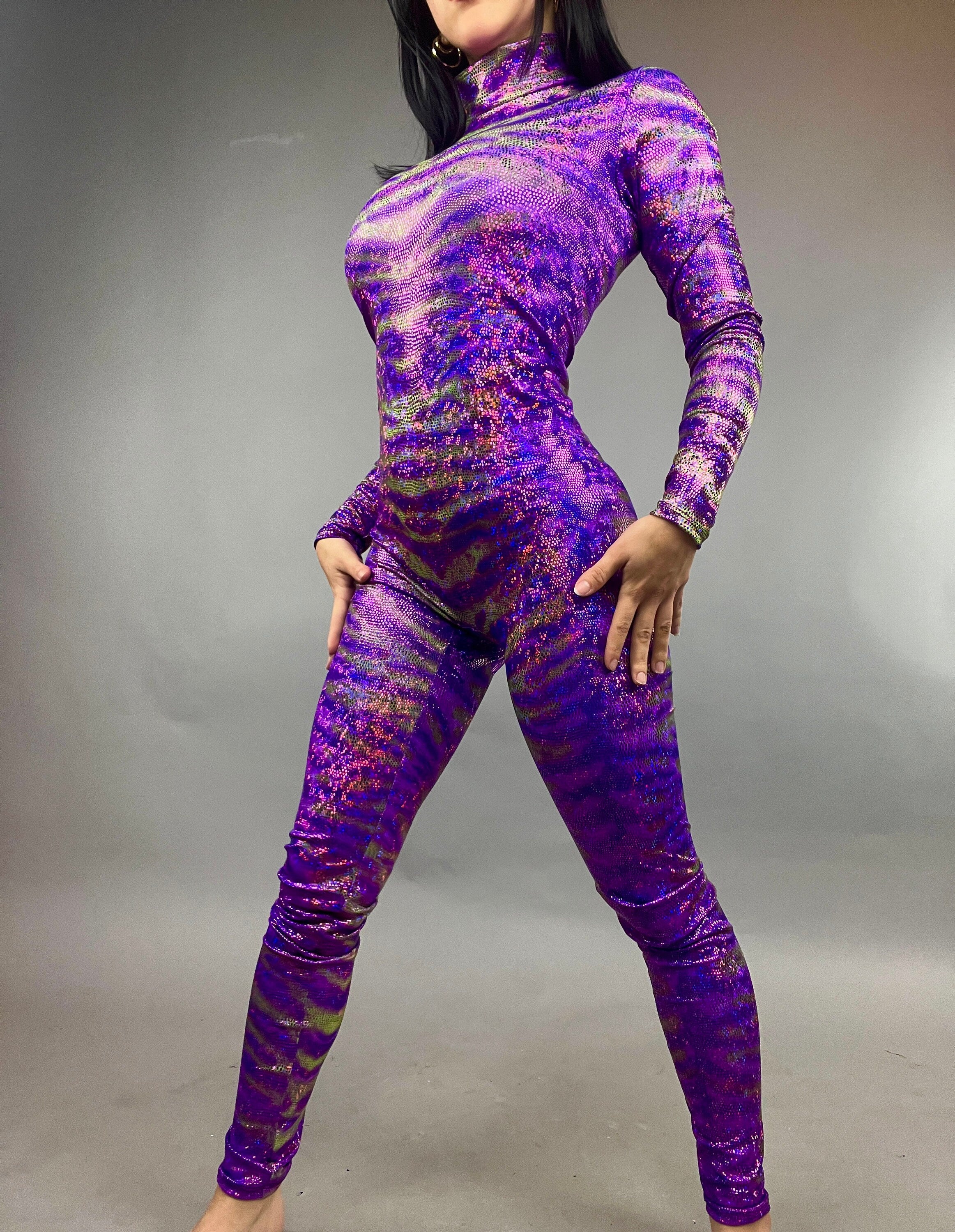 Avatar Purple Catsuit Bodysuit Costume, Full Sleeves, Turtleneck