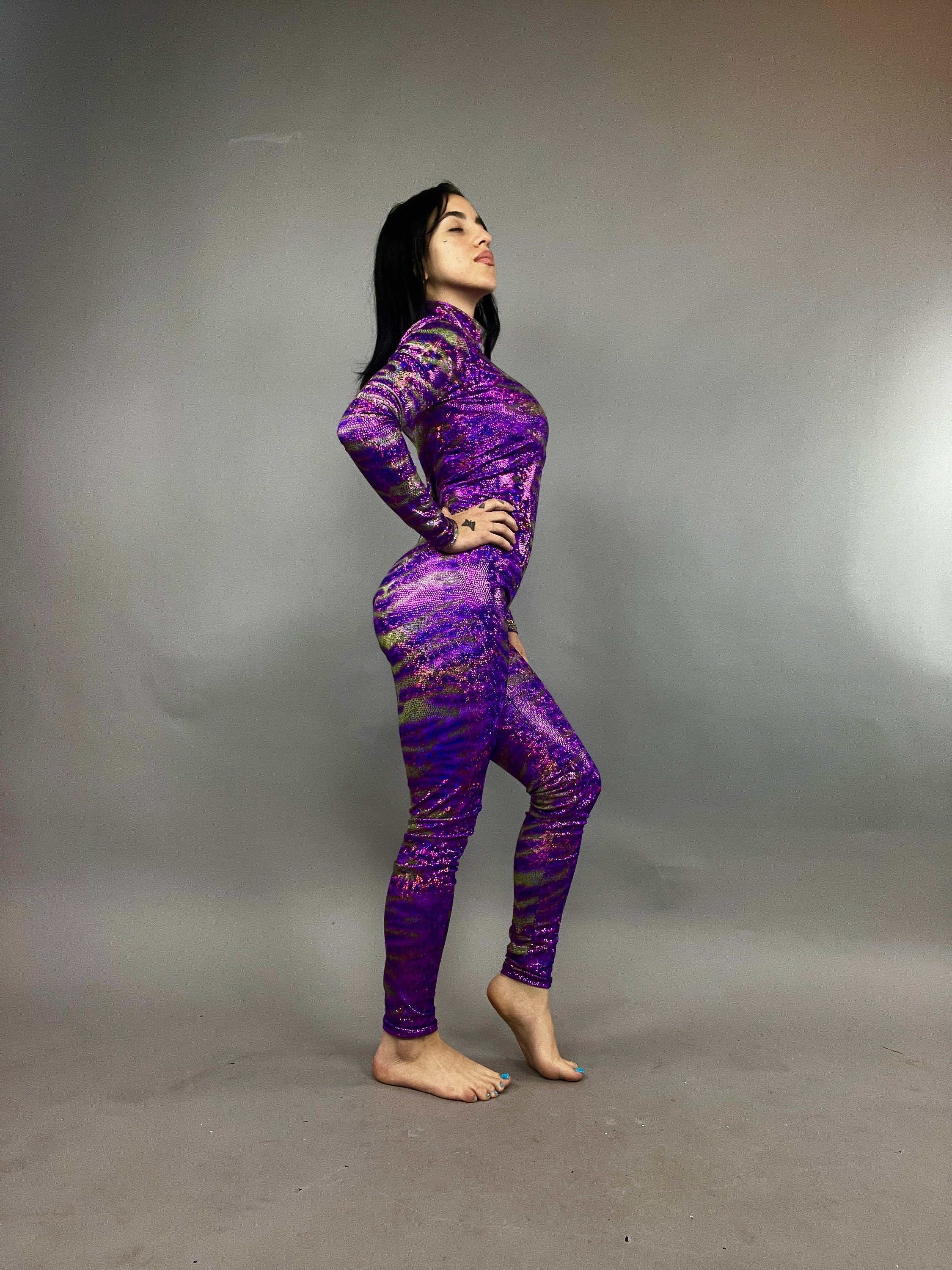 Avatar Purple Catsuit Bodysuit Costume, Full Sleeves, Turtleneck