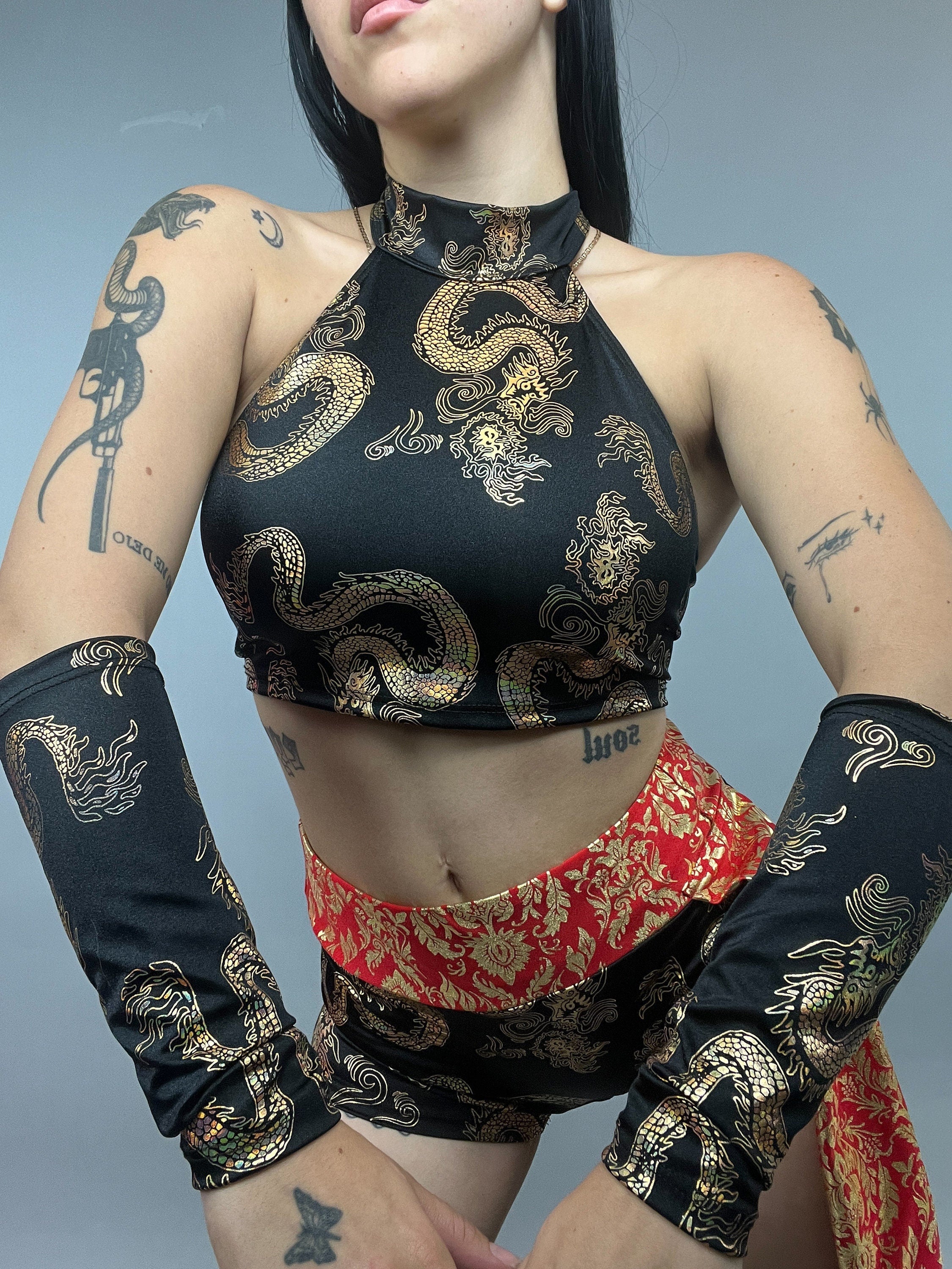 Exotic Dance Wear, Gymnast Outfit, Activewear, Chinese Dragon Print Outfit, Shorts Two Piece Set, Trending Now, Rave Outfit, Festival