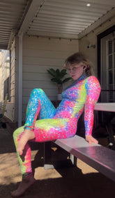 Multicolor Snake Print Catsuit Bodysuit, Full Sleeves, Turtleneck, Heel Straps