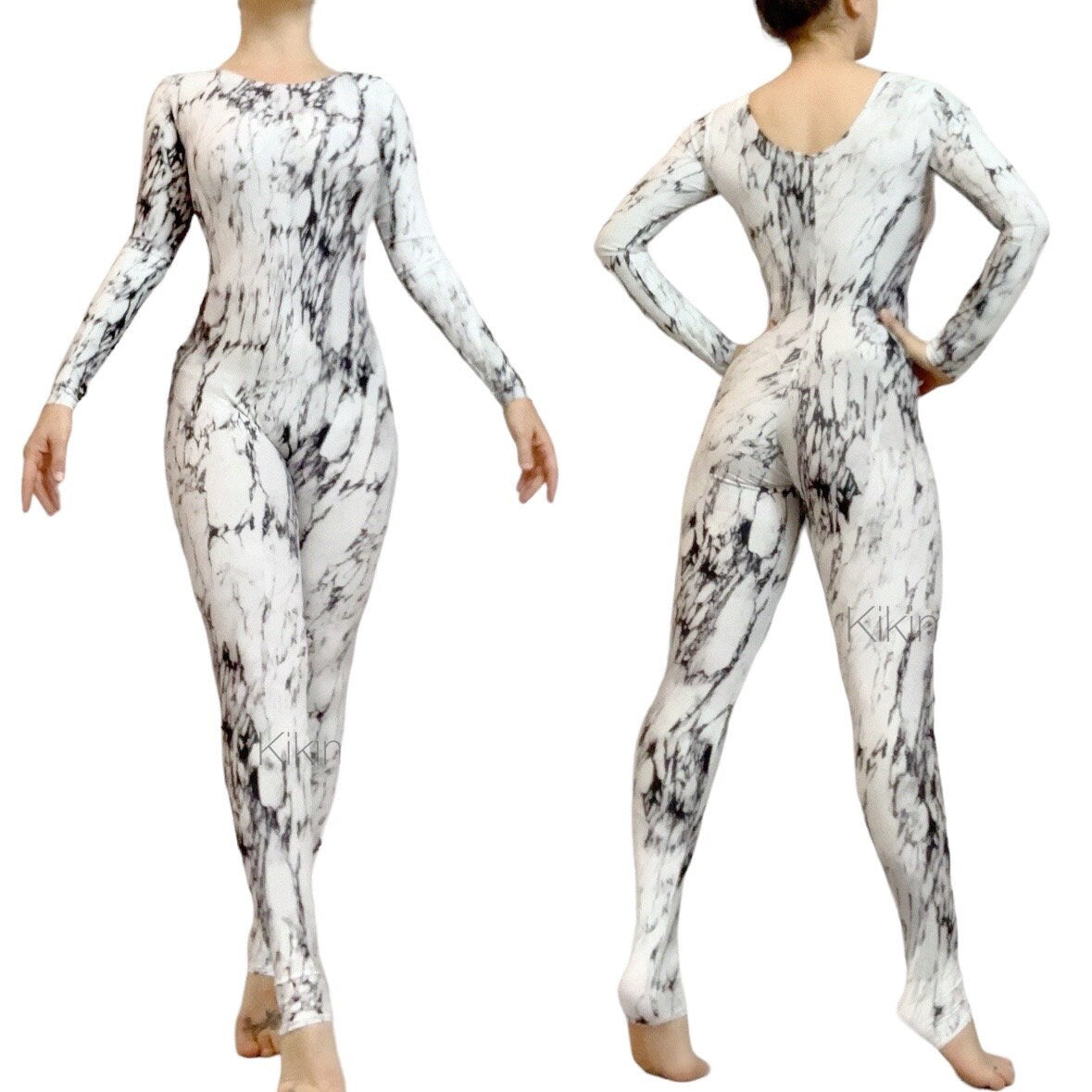 Catsuit for Women or Men, Beautiful White Marble Zentai Fashion, Contortion Bodysuit for Women or Men, Custom Leotard