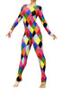 Multicolor Catsuit, Harlequin Costume, Full Sleeves, Scoop Neck