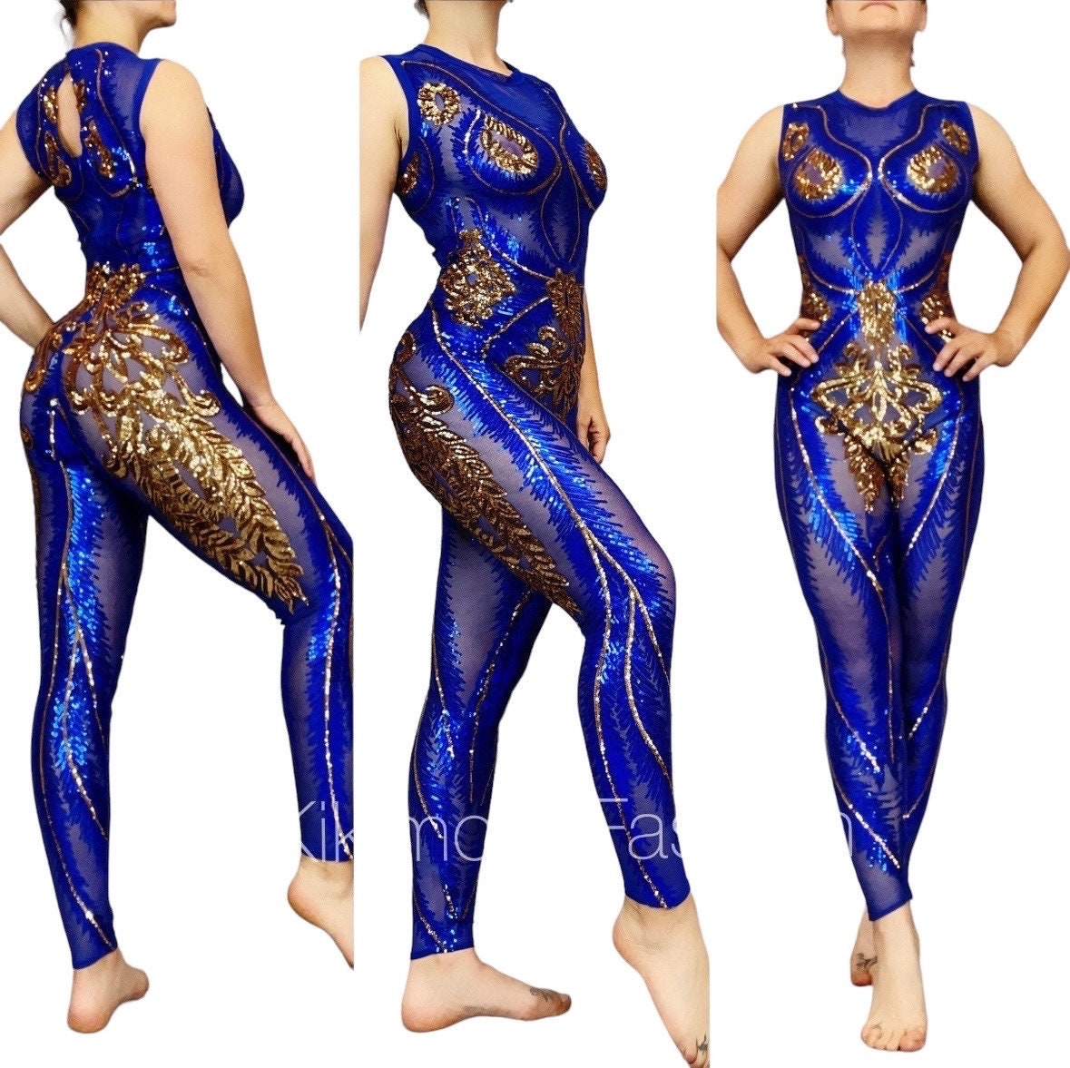 Bright Blue Sequin Catsuit for Dance, Gymnastics, Bridal, Circus, and More