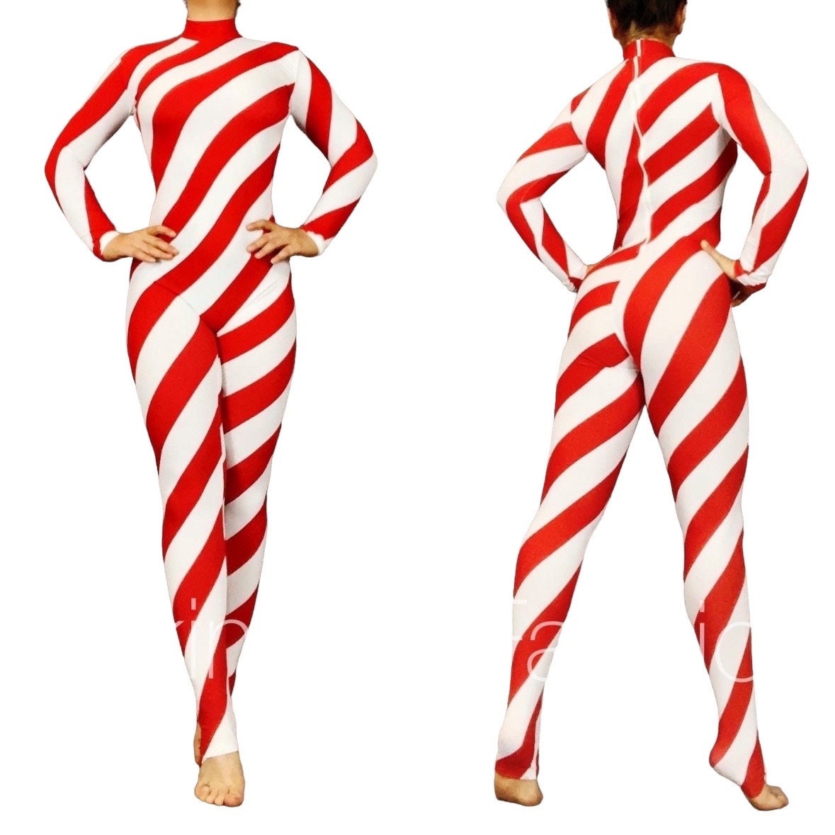 Candy Cane Bodysuit, Turtleneck, Full Sleeves