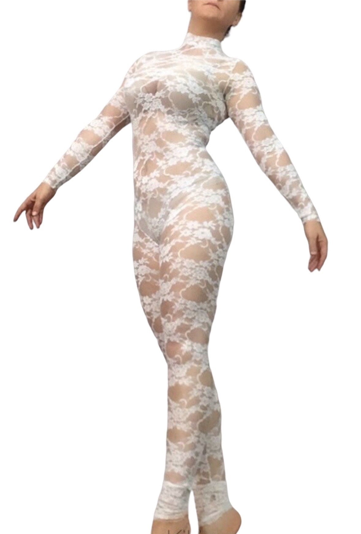 Lace Catsuit, Sheer Bodysuit for Women or Men, Wedding Bodysuit, Beautiful Contortion Costume, Exotic Dancewear