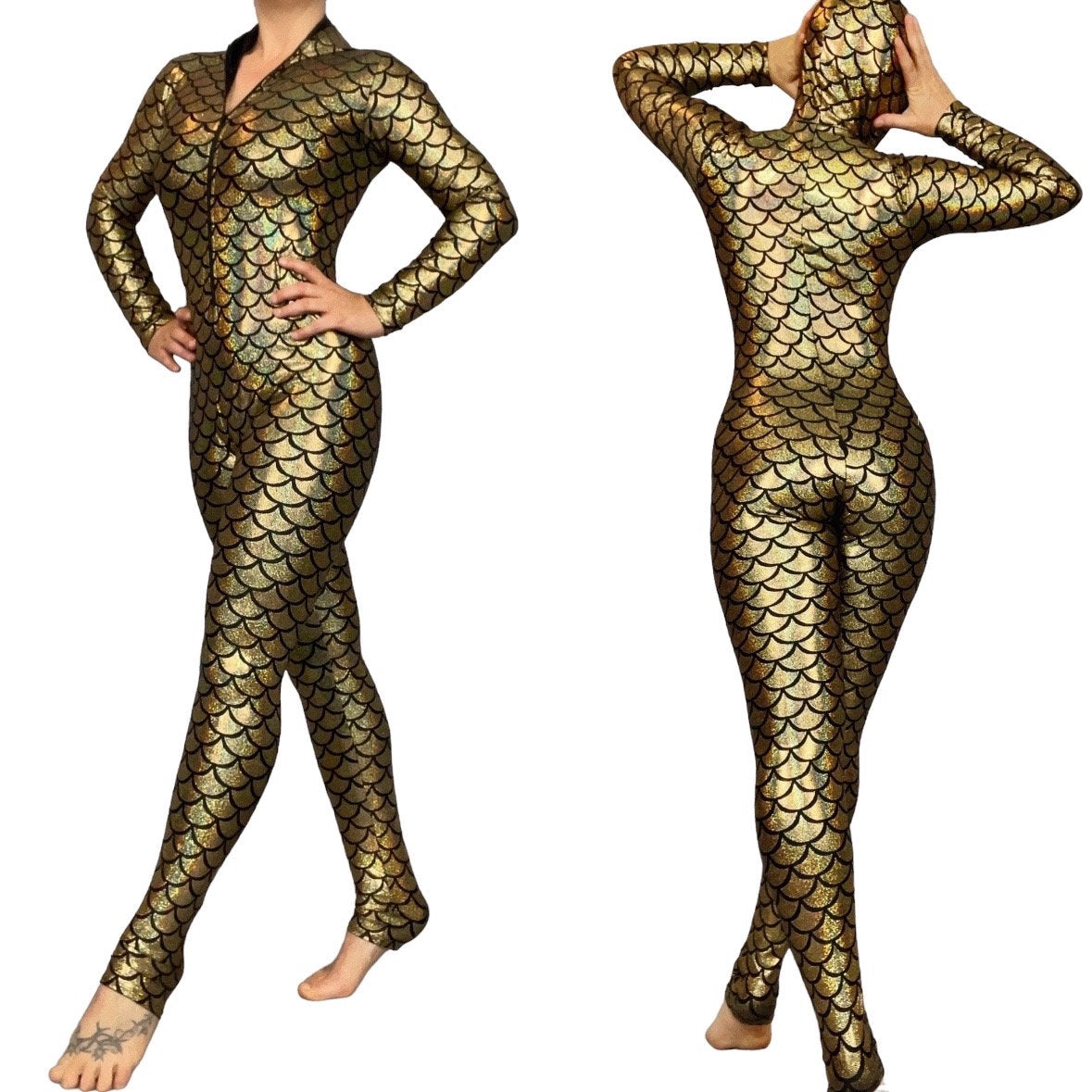 Mermaid Catsuit, Hoodie, Under the Sea Outfit, Bodysuit for Women or Men, Spandex Jumpsuit, Exotic Dancewear