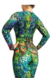 Peacock Print Spandex Catsuit, Contortionist unitard, Aerialist costume, Exotic Dance wear, Made by Measure, Limited edition