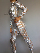Silver robot costume, bodysuit for woman or man, exotic dance wear, futuristic clothing