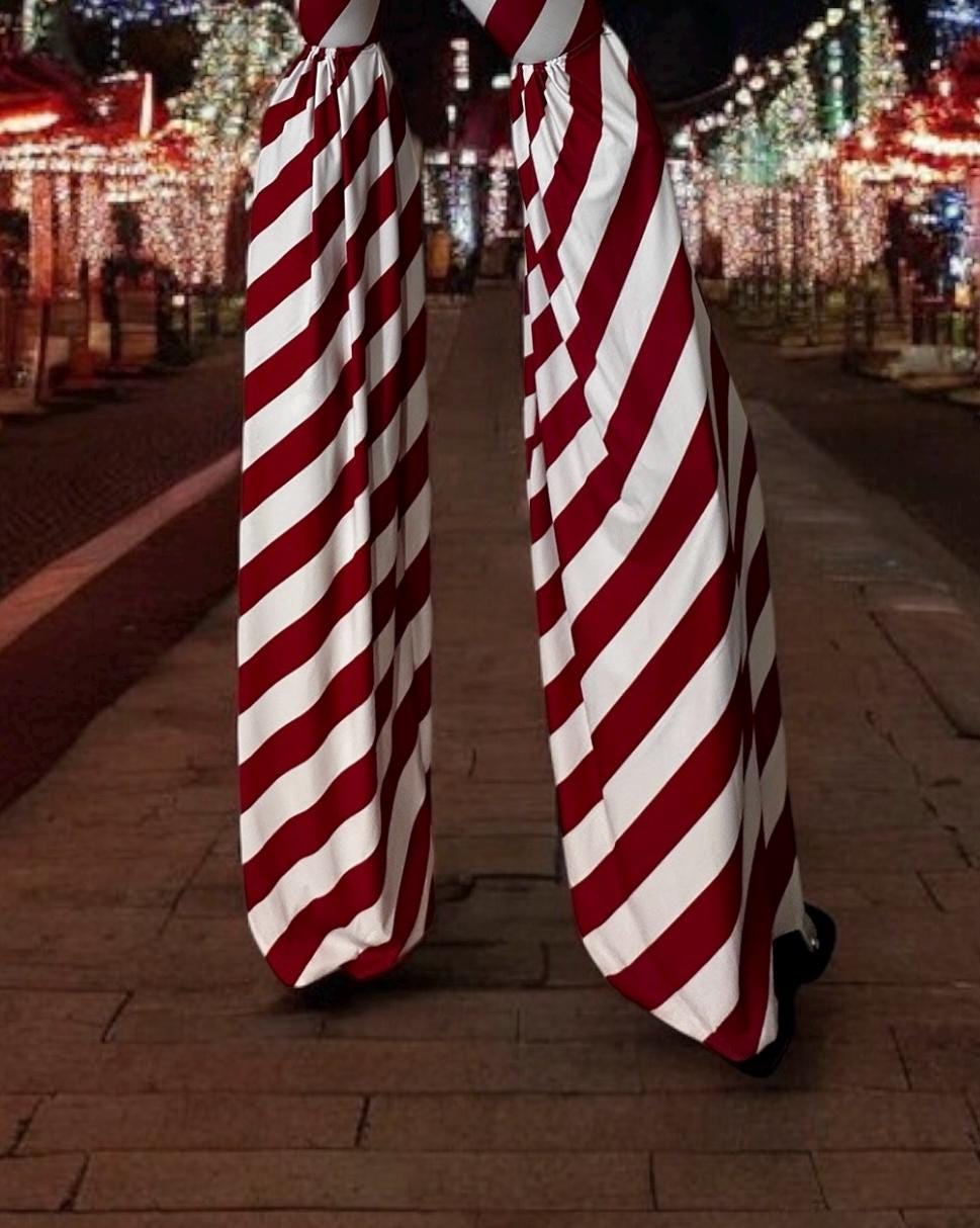 Candy Cane Stilt Cover, Red and White Stripes, Wide-Leg Pants