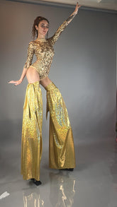 Gold Shiny Stilt Cover, Long And Flared Pant Covers