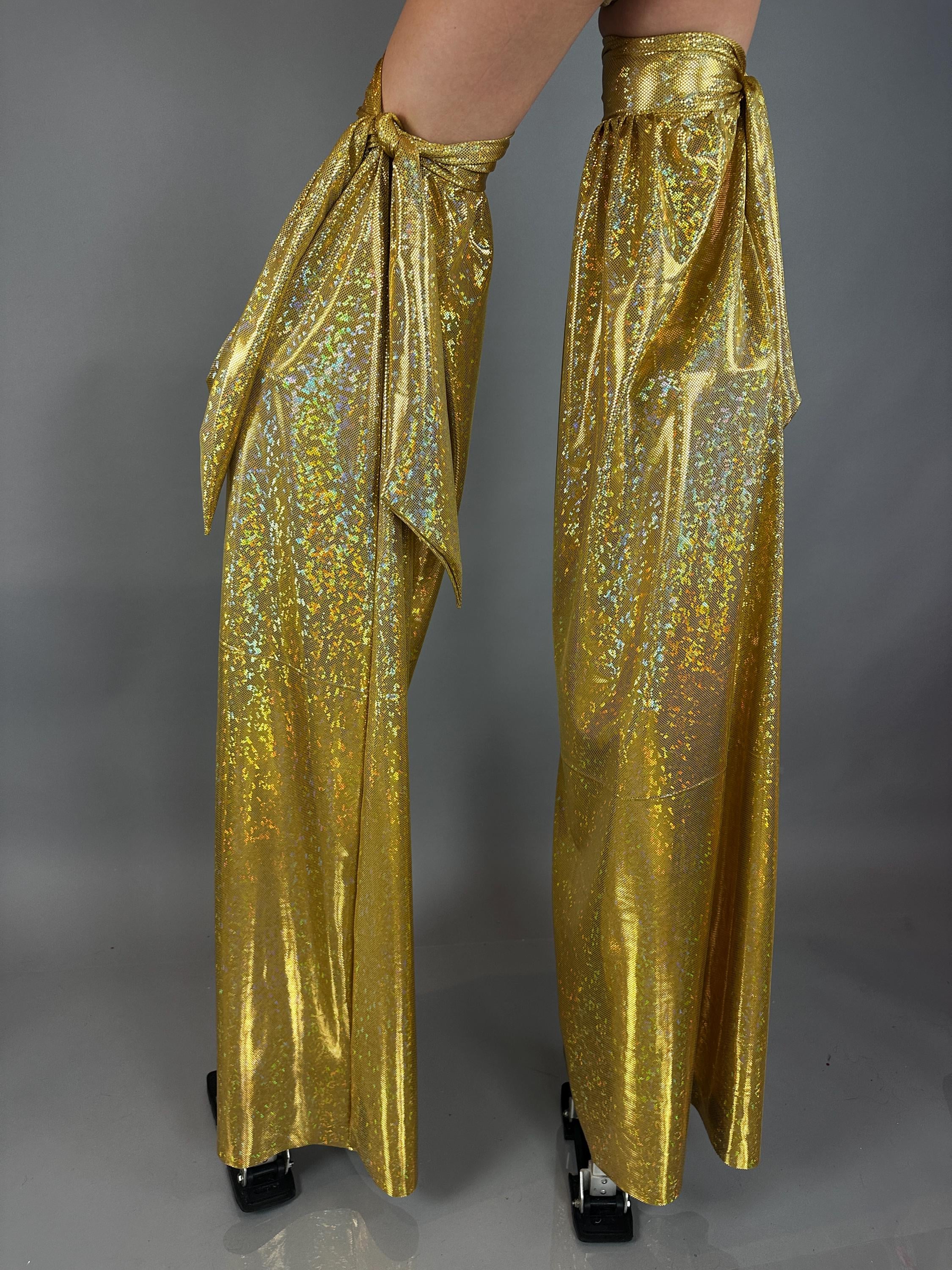Gold Shiny Stilt Cover, Long And Flared Pant Covers