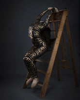 Black Swirl On Holographic Catsuit, Scoop Neck, Full Sleeves