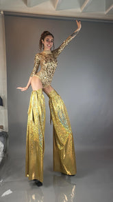 Gold Shiny Stilt Cover, Long And Flared Pant Covers