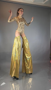 Gold Shiny Stilt Cover, Long And Flared Pant Covers