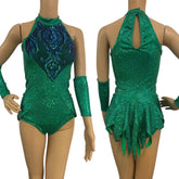 Shiny Green Leotard, Halterneck, Hand Accessories
