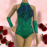 Shiny Green Leotard, Halterneck, Hand Accessories