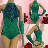 Shiny Green Leotard, Halterneck, Hand Accessories