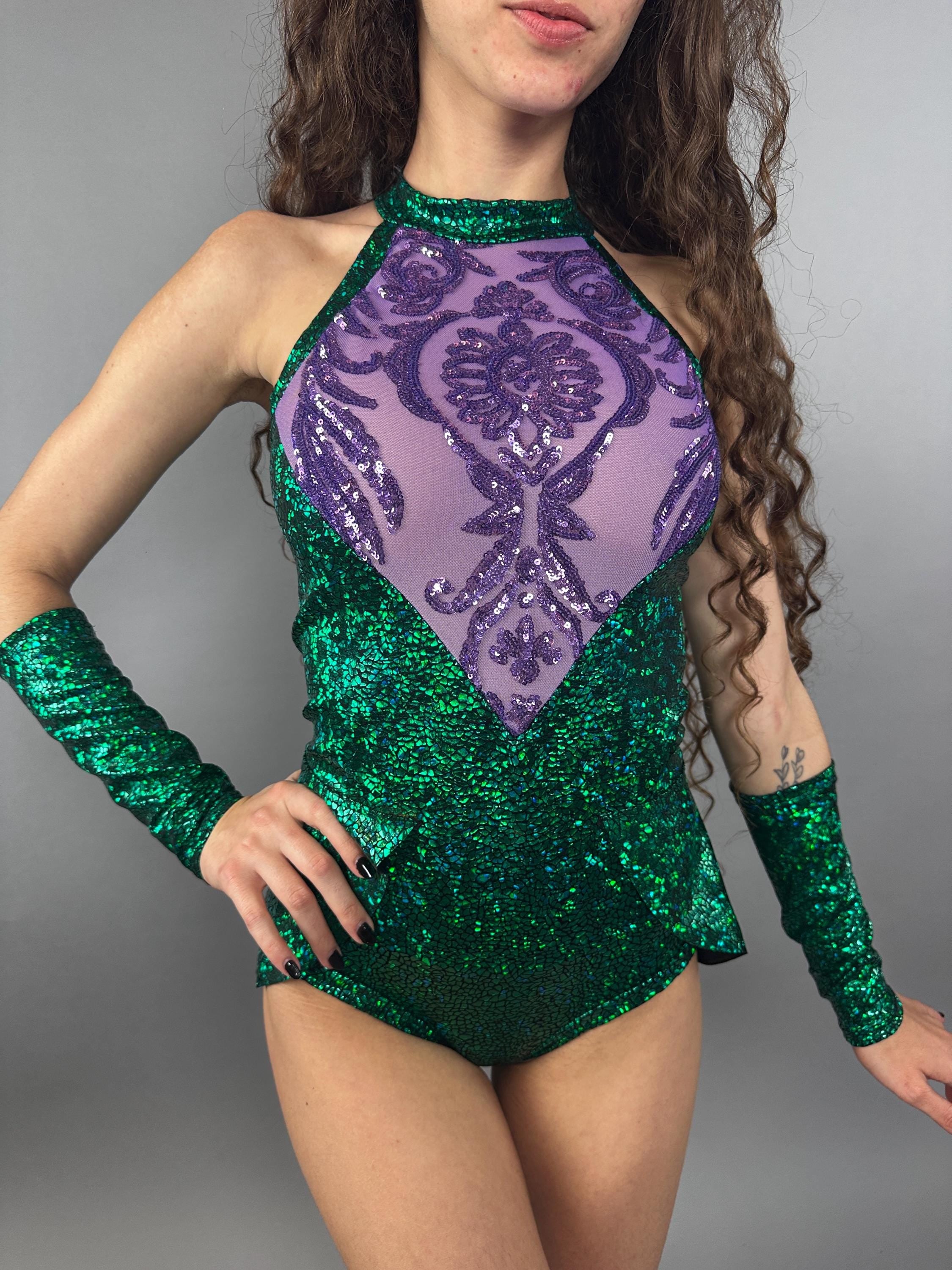 Exotic Dance wear, Green, Spandex leotard, dance costume, circus outfit, Mardi Gras party , rave, music festival ,trending now.