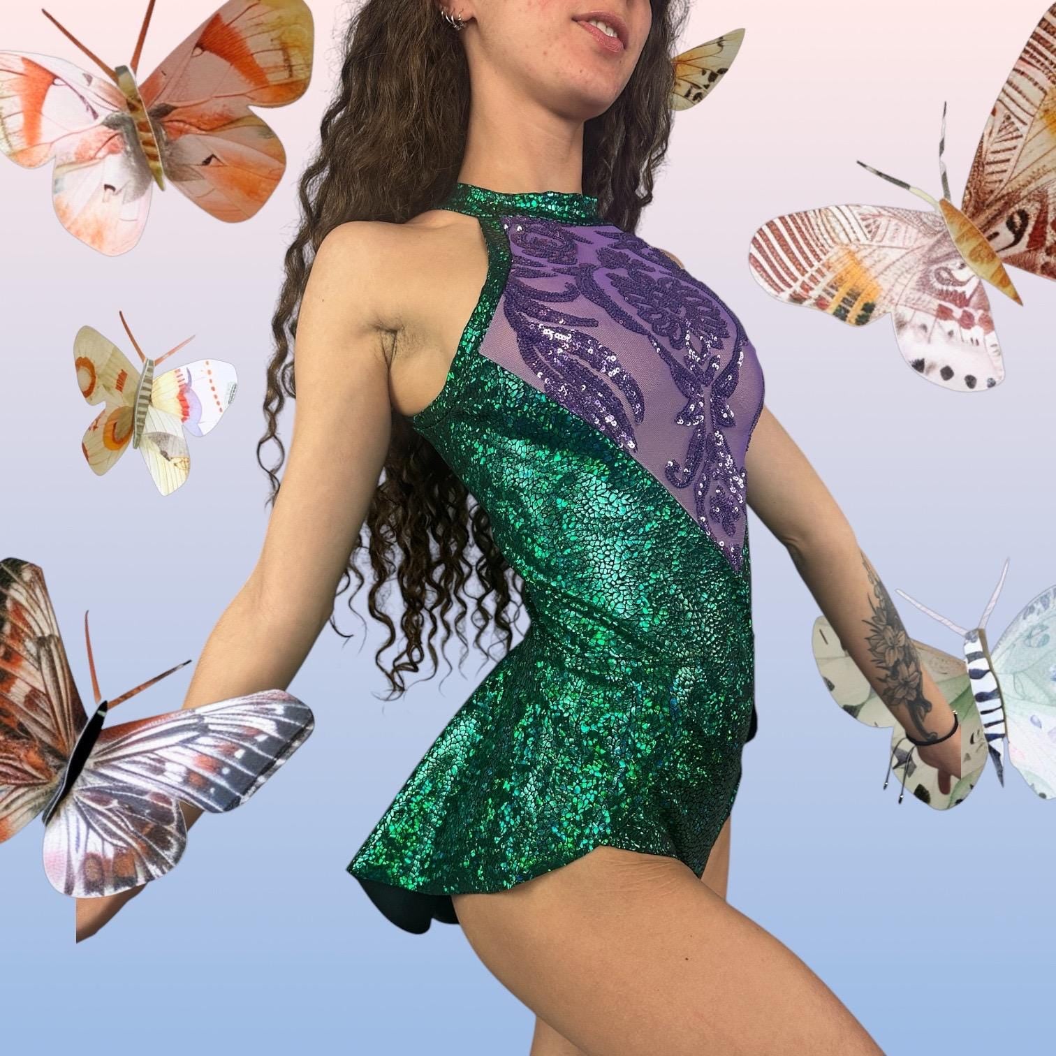 Exotic Dance wear, Green, Spandex leotard, dance costume, circus outfit, Mardi Gras party , rave, music festival ,trending now.