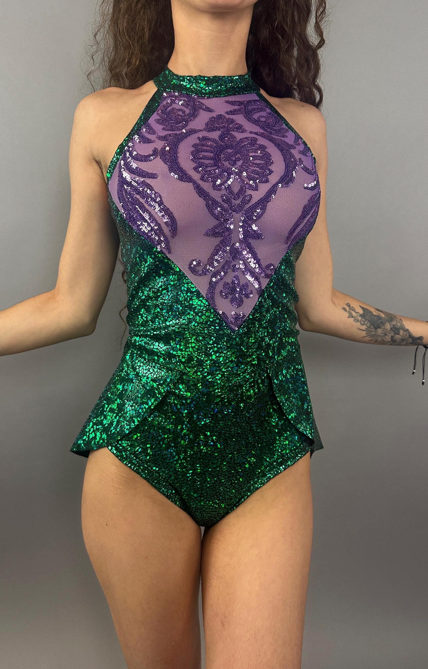 Exotic Dance wear, Green, Spandex leotard, dance costume, circus outfit, Mardi Gras party , rave, music festival ,trending now.