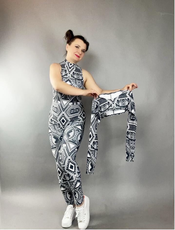 Spandex catsuit, yoga jumpsuit, exotic dance wear, geometric print, Spandex bodysuit, unisex clothing, Trending Now.