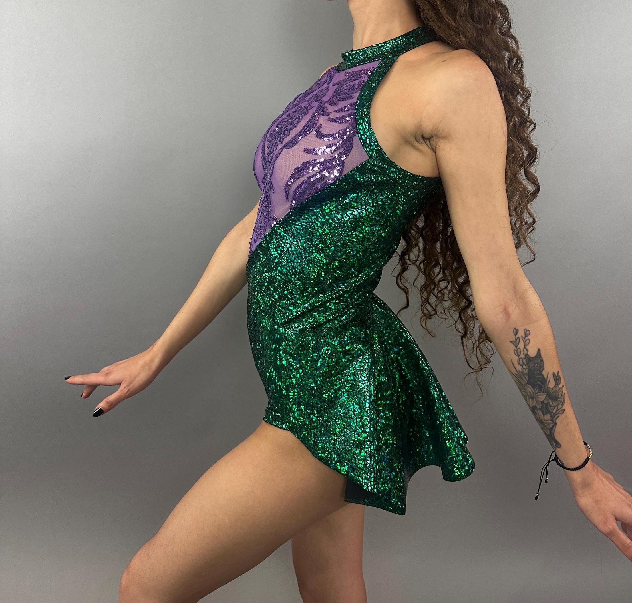 Exotic Dance wear, Green, Spandex leotard, dance costume, circus outfit, Mardi Gras party , rave, music festival ,trending now.