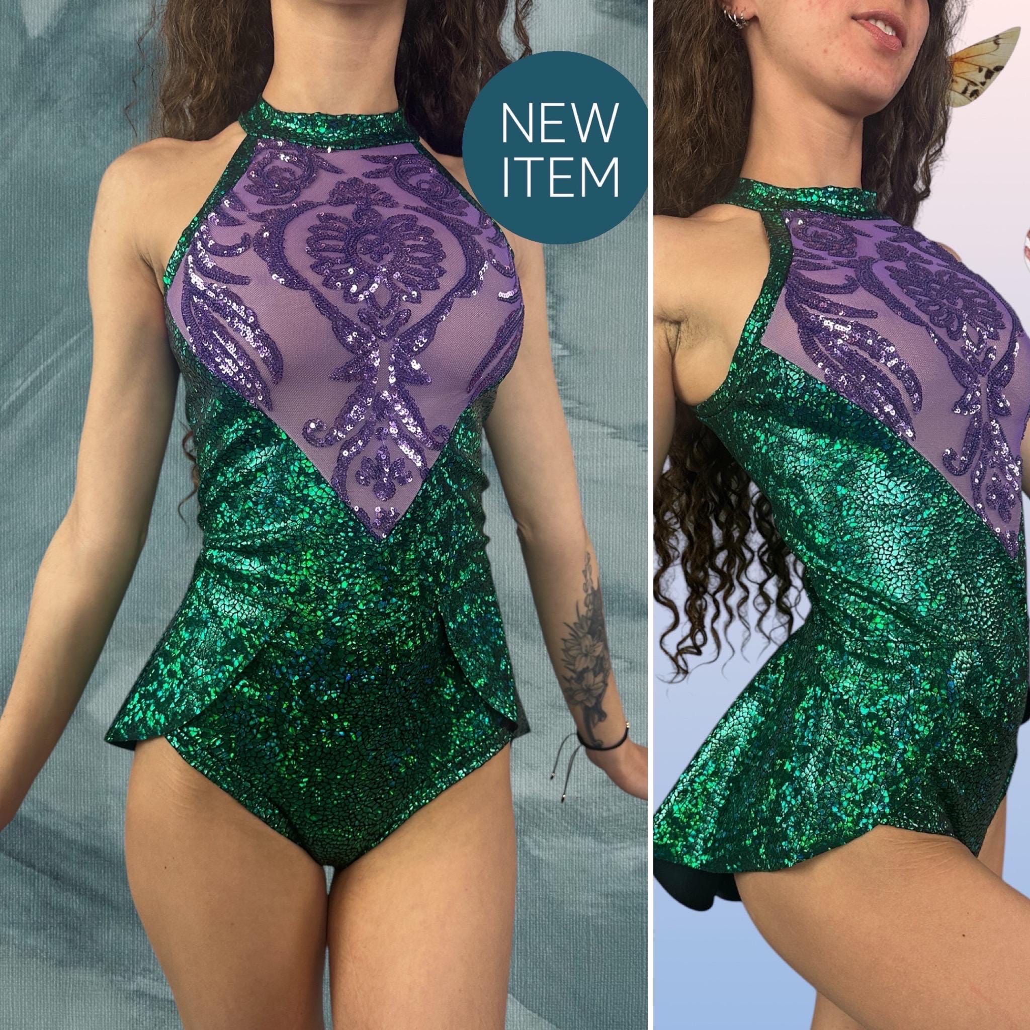 Exotic Dance wear, Green, Spandex leotard, dance costume, circus outfit, Mardi Gras party , rave, music festival ,trending now.