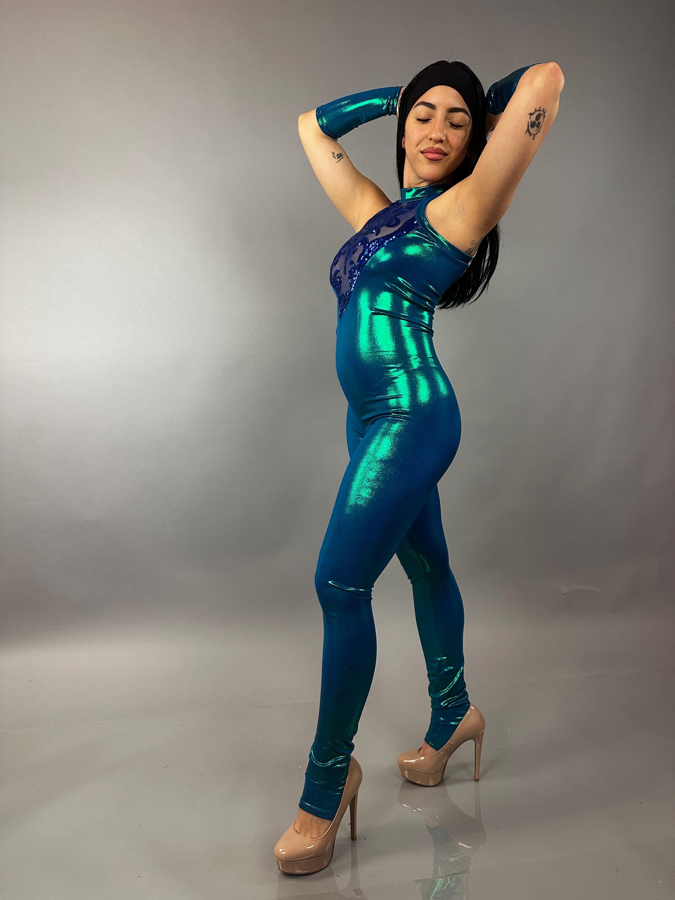 Blue Fairy, Rave, Music festival, Gymnastic costume, Contortion Catsuit , Aerialist gift, exotic dance wear, Stage outfit.